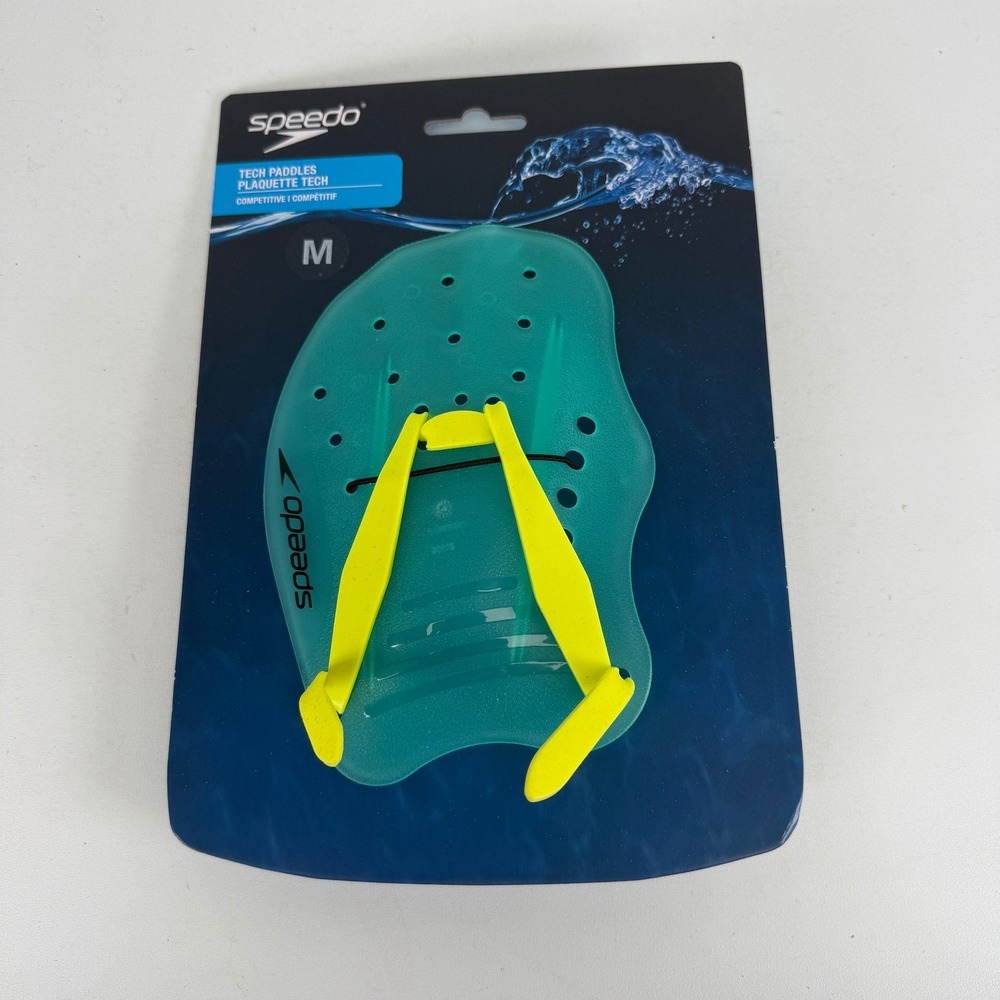 Speedo Tech Paddles Medium Teal Yellow Competitive Swim Training 8-7331216243